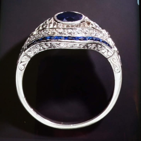 Art Deco Vintage Women's Silver,Sapphire, white To - Picture 4 of 5